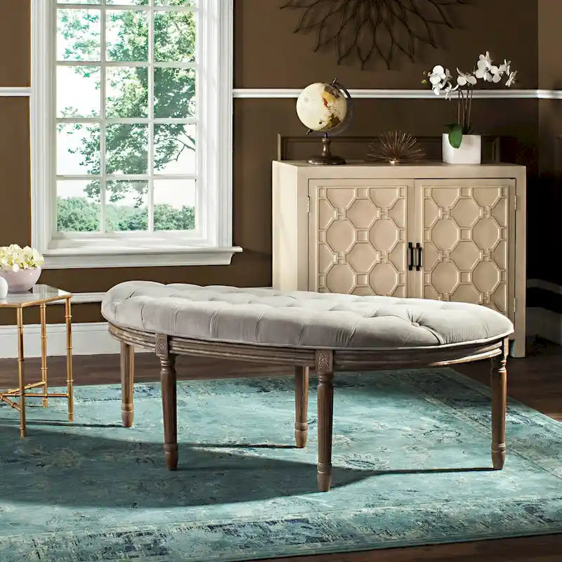 Banc rustique semi-circulaire rembourré avec pieds en bois