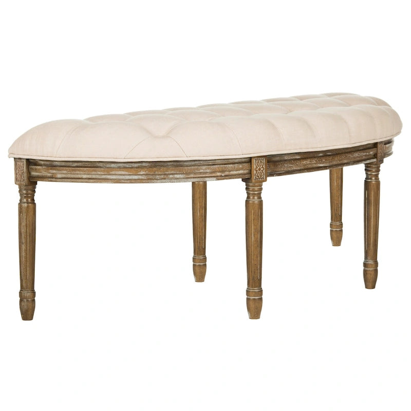 Banc rustique semi-circulaire rembourré avec pieds en bois