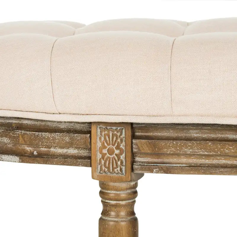Banc rustique semi-circulaire rembourré avec pieds en bois