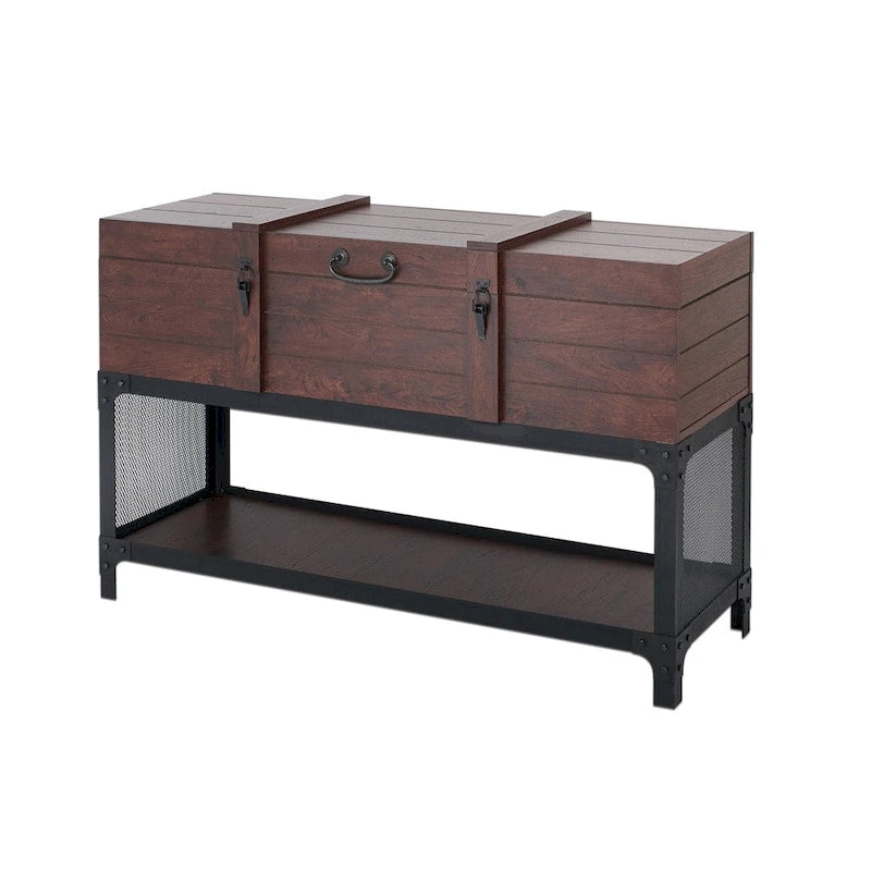 Console d'entrée vintage avec compartiment de rangement et étagère grillagée