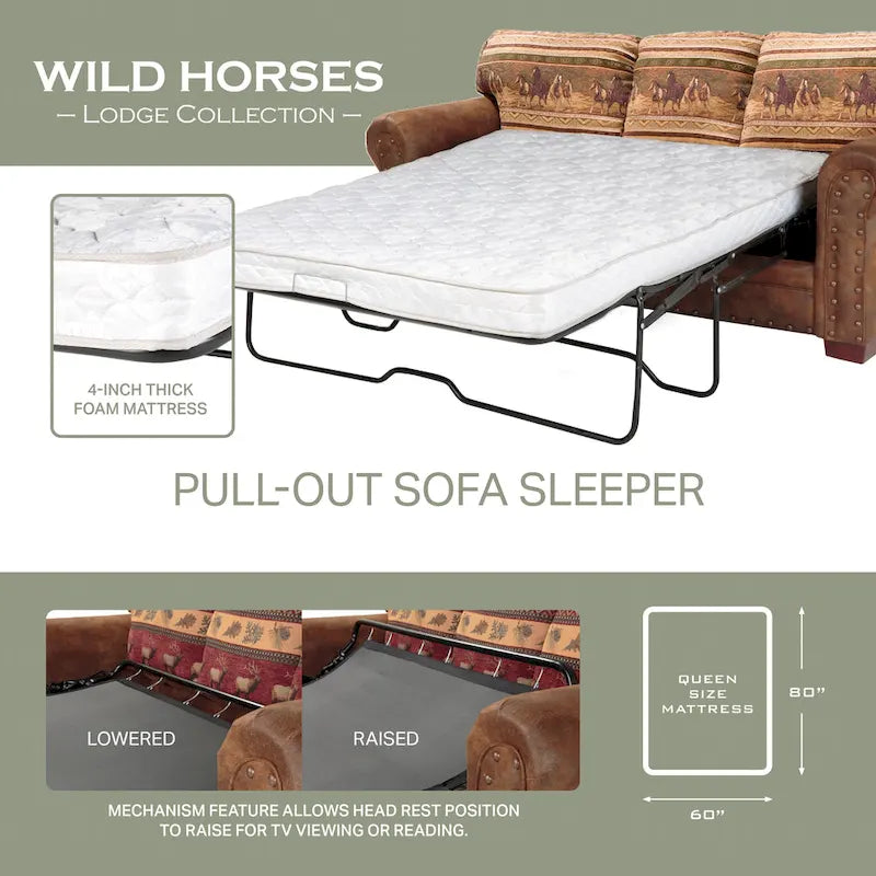 Canapé-lit Southwestern Lodge avec matelas dépliable et accents cloutés