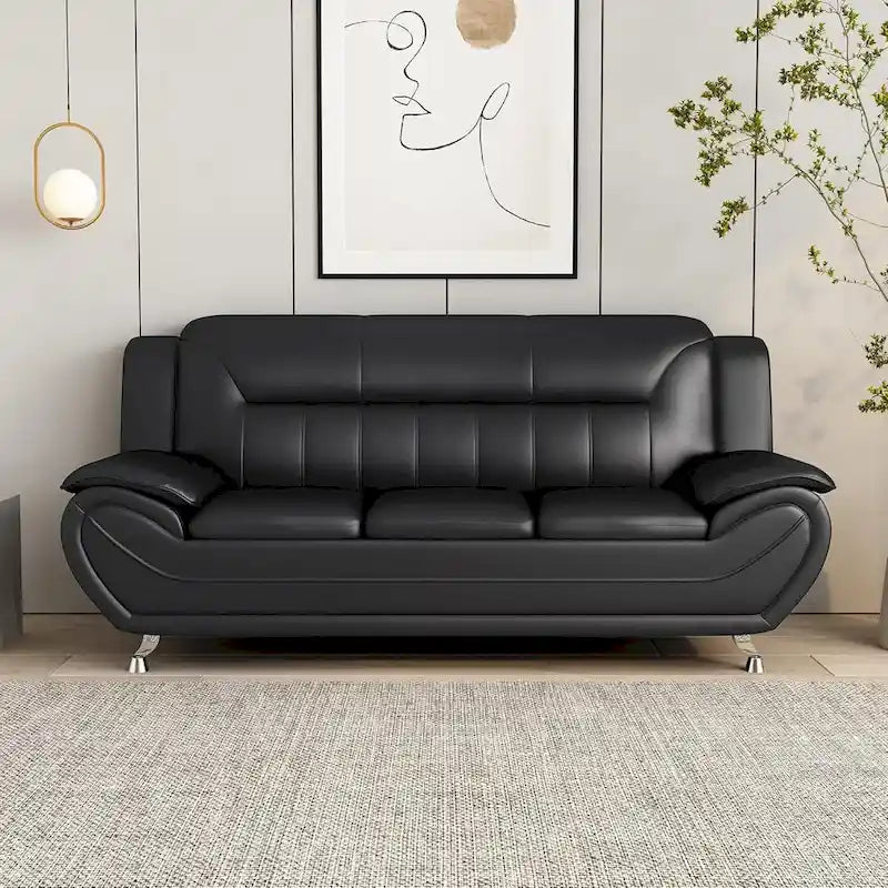Canapé moderne en similicuir de 79 pouces avec accoudoirs rembourrés et pieds en acier