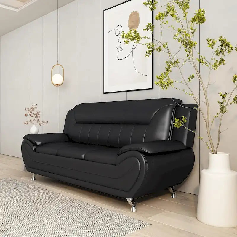 Canapé moderne en similicuir de 79 pouces avec accoudoirs rembourrés et pieds en acier