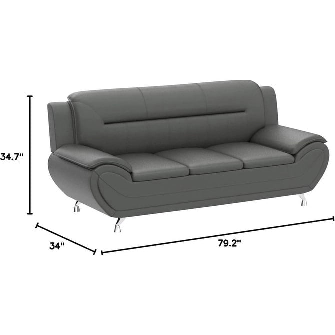 Canapé moderne en similicuir de 79 pouces avec accoudoirs rembourrés et pieds en acier