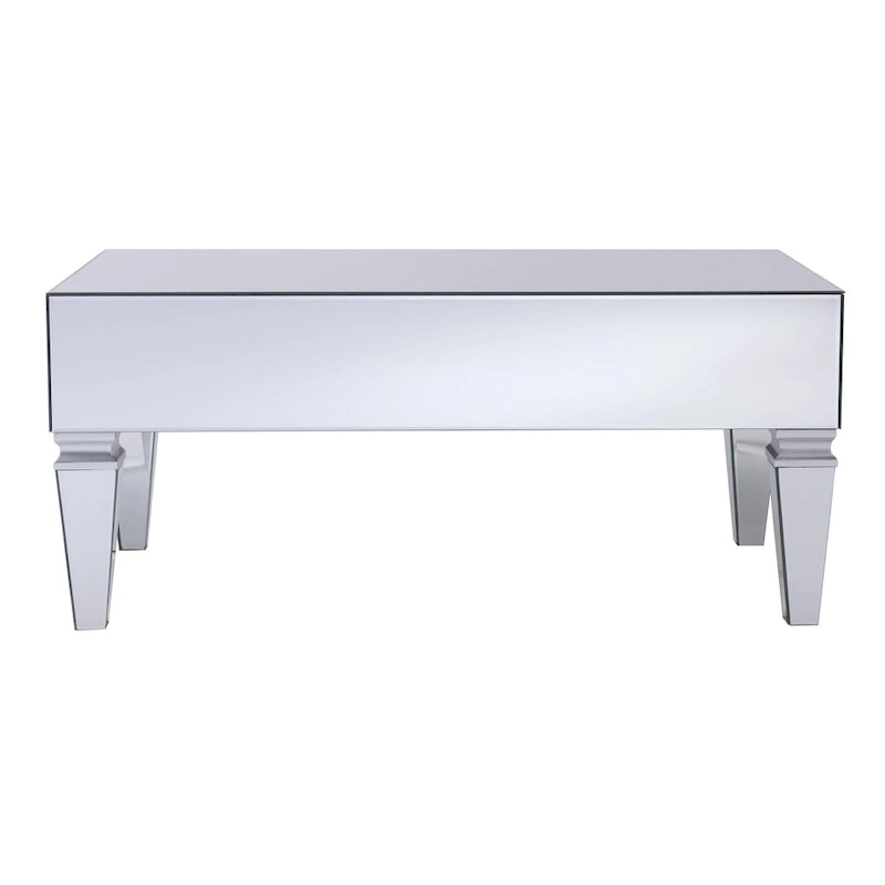 Table basse rectangulaire miroir avec tiroirs et panneaux en verre biseauté