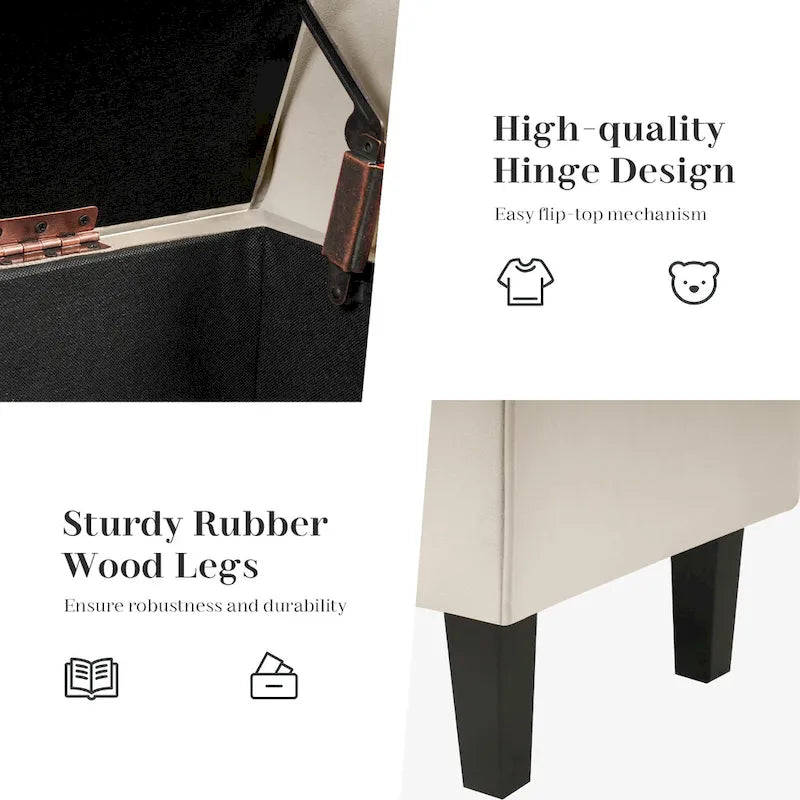 Banc de rangement en velours avec pieds en bois