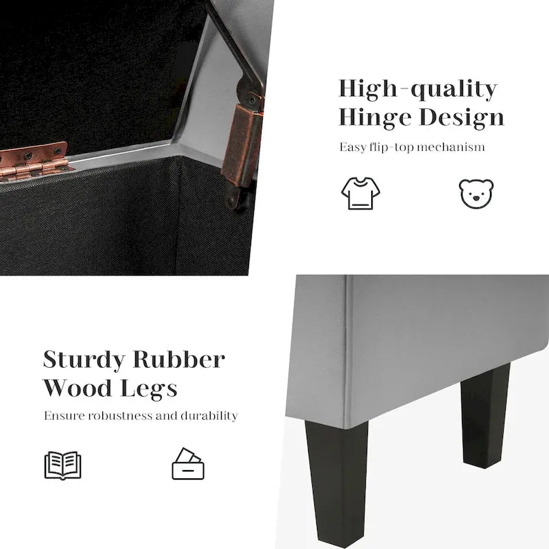 Banc de rangement en velours avec pieds en bois