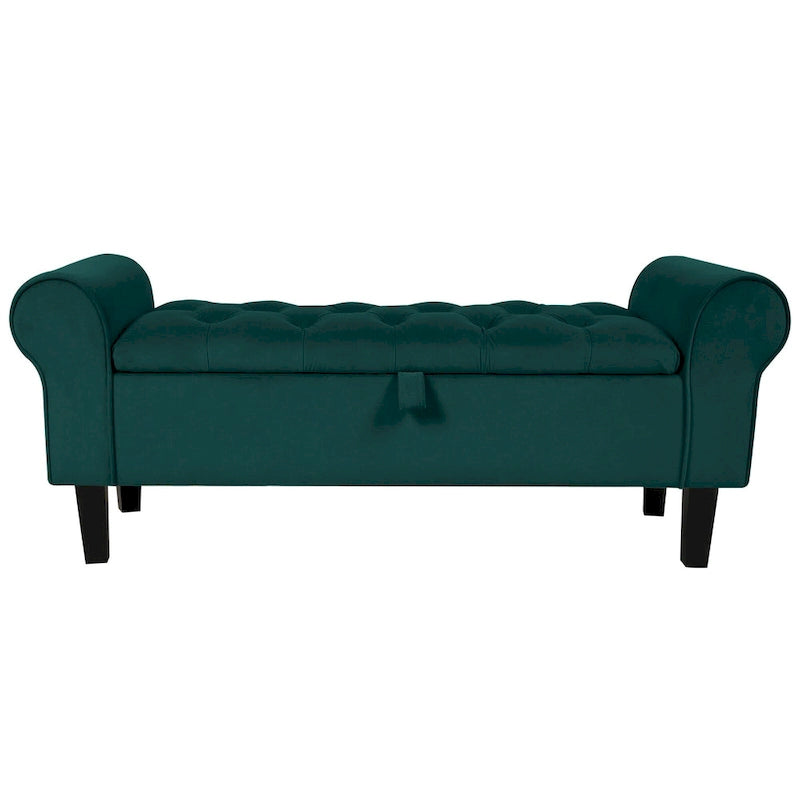 Banc de rangement en velours avec pieds en bois