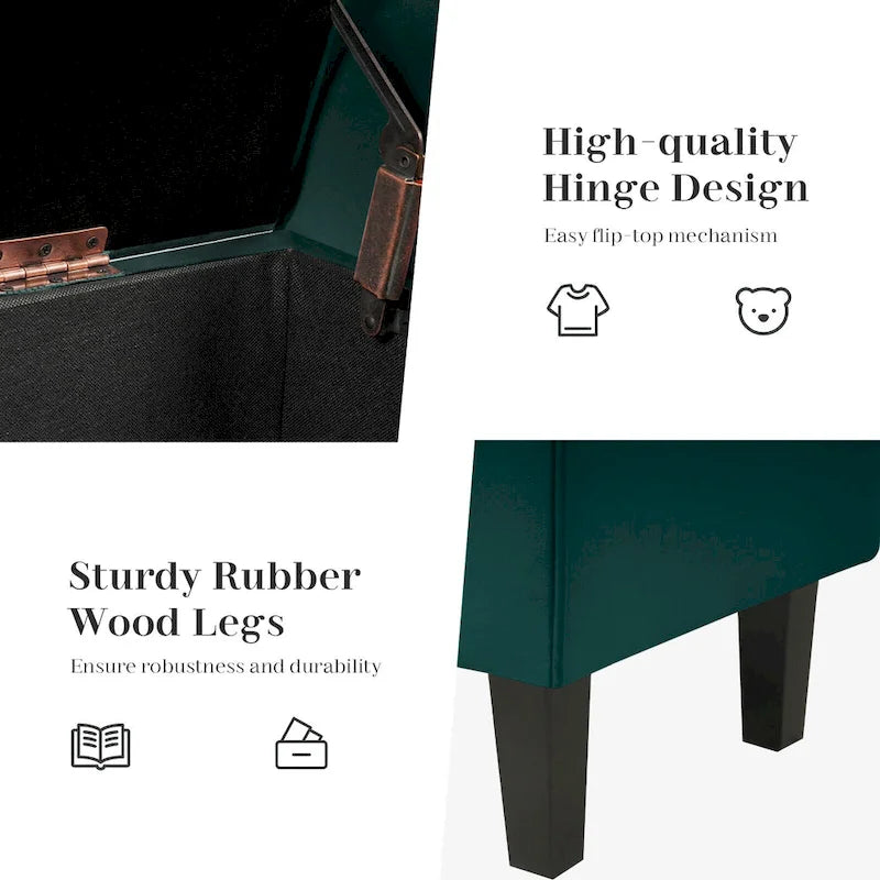 Banc de rangement en velours avec pieds en bois