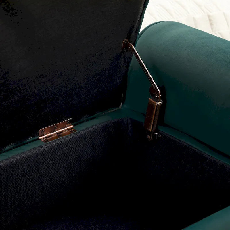 Banc de rangement en velours avec pieds en bois