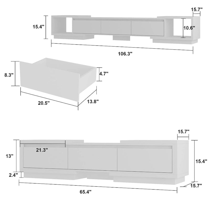 Meuble TV extensible avec tiroirs de rangement