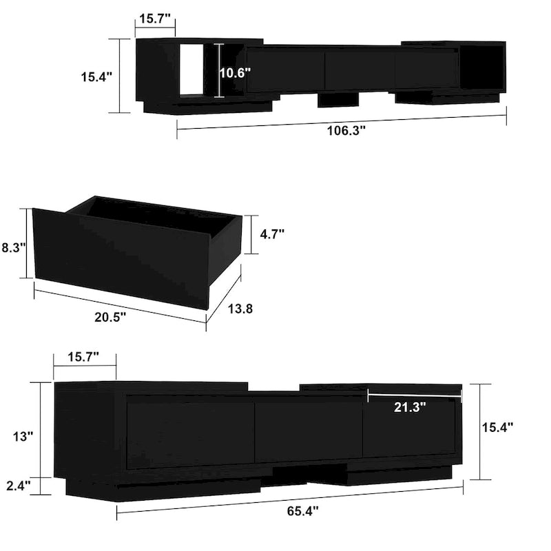 Meuble TV extensible avec tiroirs de rangement