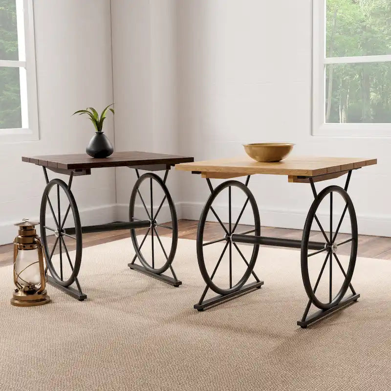 Table d'appoint en métal industriel avec plateau en bois massif