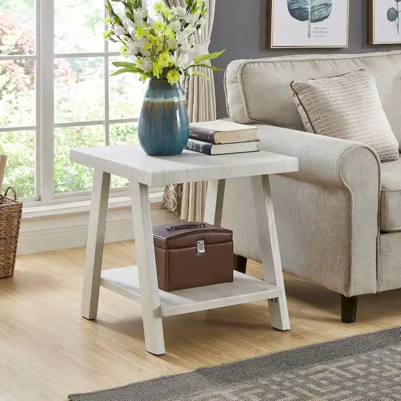 Table d'appoint à 2 niveaux avec pieds en A et étagère de rangement inférieure