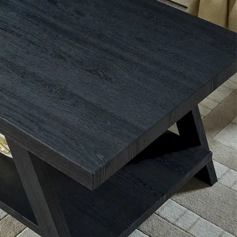 Table d'appoint à 2 niveaux avec pieds en A et étagère de rangement inférieure