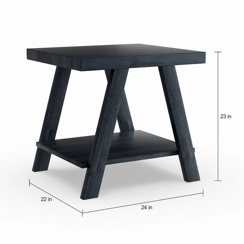 Table d'appoint à 2 niveaux avec pieds en A et étagère de rangement inférieure