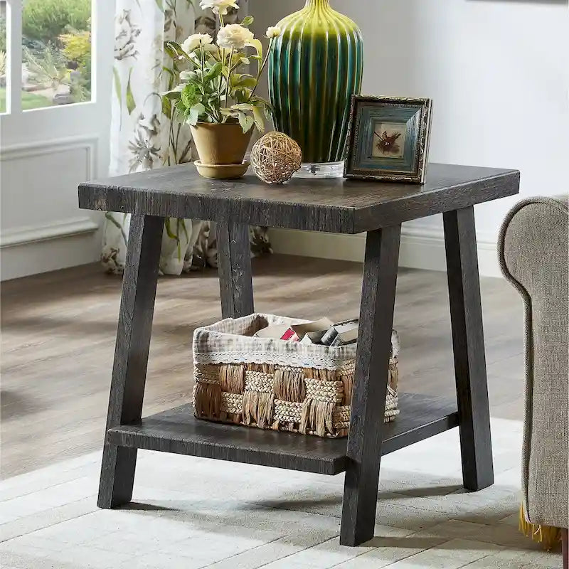 Table d'appoint à 2 niveaux avec pieds en A et étagère de rangement inférieure