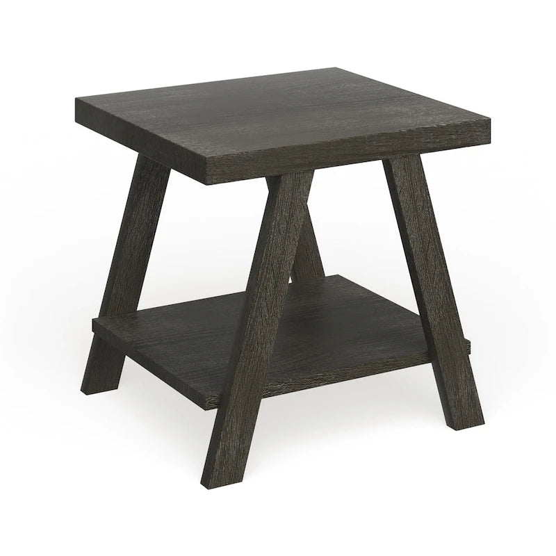 Table d'appoint à 2 niveaux avec pieds en A et étagère de rangement inférieure