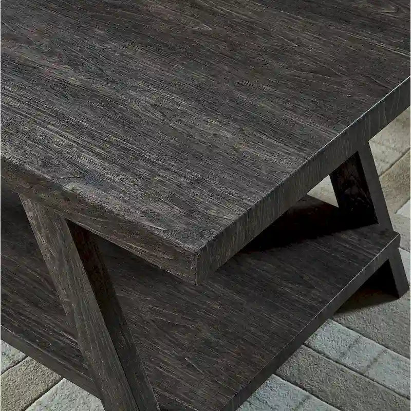 Table d'appoint à 2 niveaux avec pieds en A et étagère de rangement inférieure