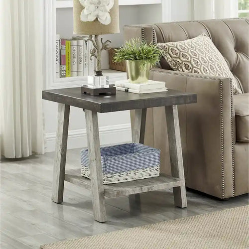 Table d'appoint à 2 niveaux avec pieds en A et étagère de rangement inférieure