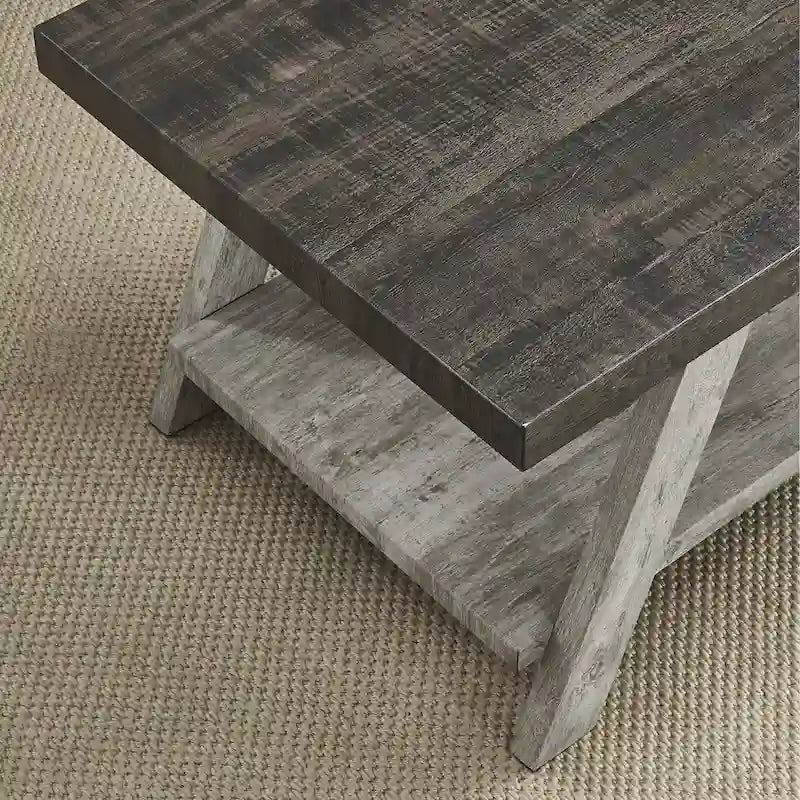 Table d'appoint à 2 niveaux avec pieds en A et étagère de rangement inférieure