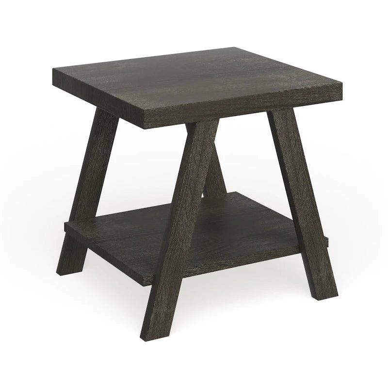 Table d'appoint à 2 niveaux avec pieds en A et étagère de rangement inférieure