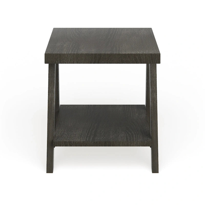 Table d'appoint à 2 niveaux avec pieds en A et étagère de rangement inférieure