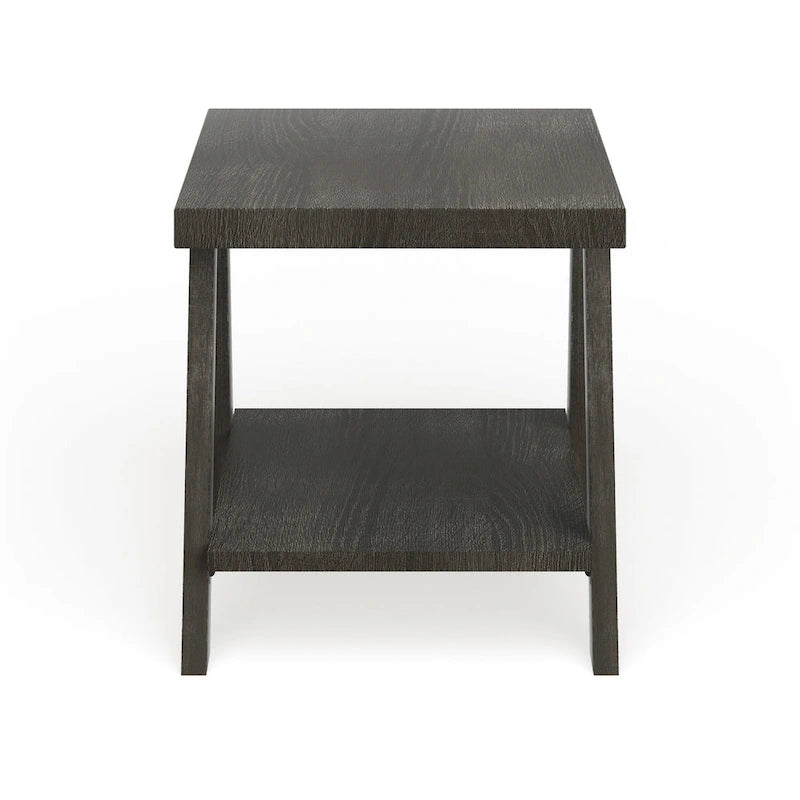 Table d'appoint à 2 niveaux avec pieds en A et étagère de rangement inférieure