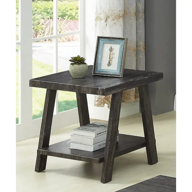Table d'appoint à 2 niveaux avec pieds en A et étagère de rangement inférieure