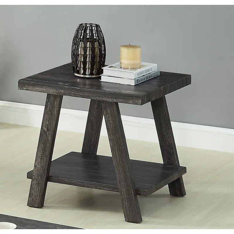 Table d'appoint à 2 niveaux avec pieds en A et étagère de rangement inférieure