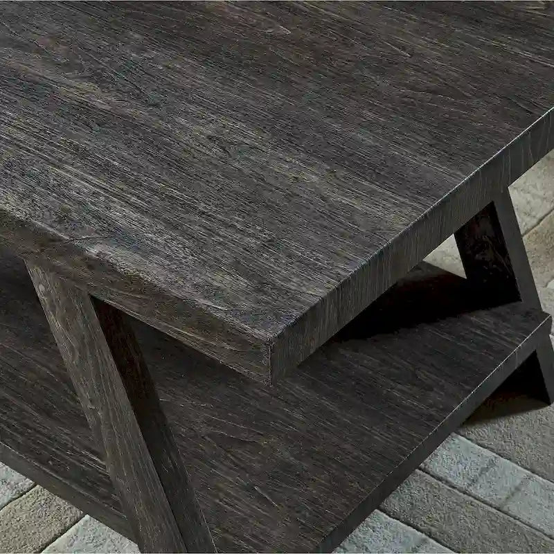 Table d'appoint à 2 niveaux avec pieds en A et étagère de rangement inférieure