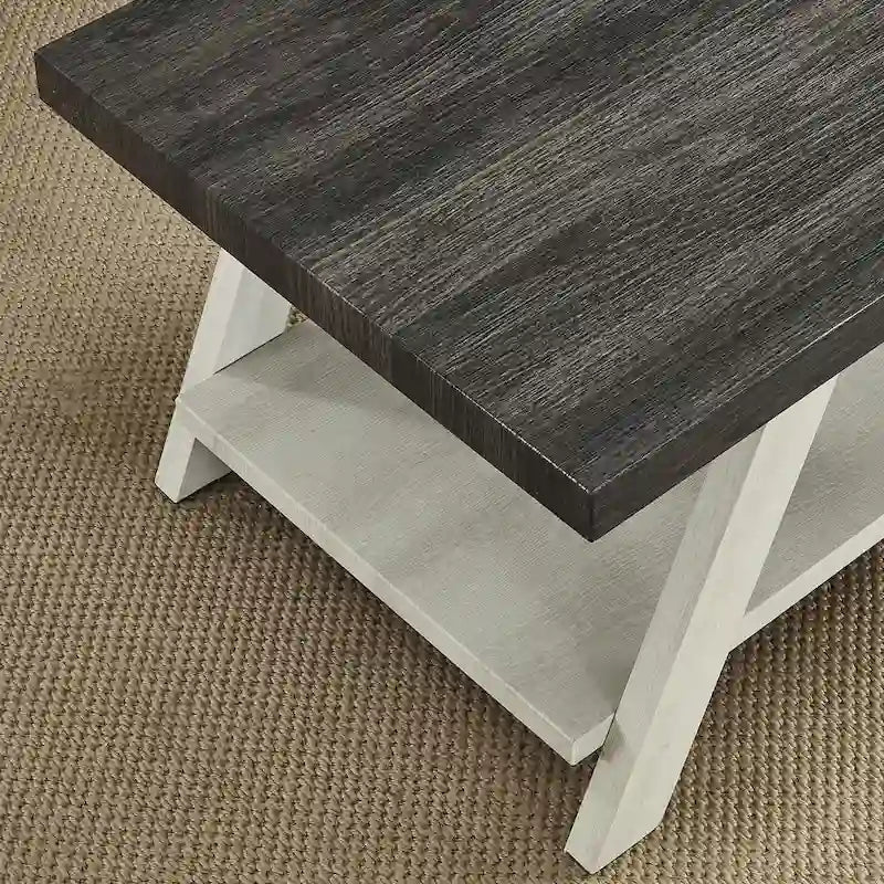 Table d'appoint à 2 niveaux avec pieds en A et étagère de rangement inférieure