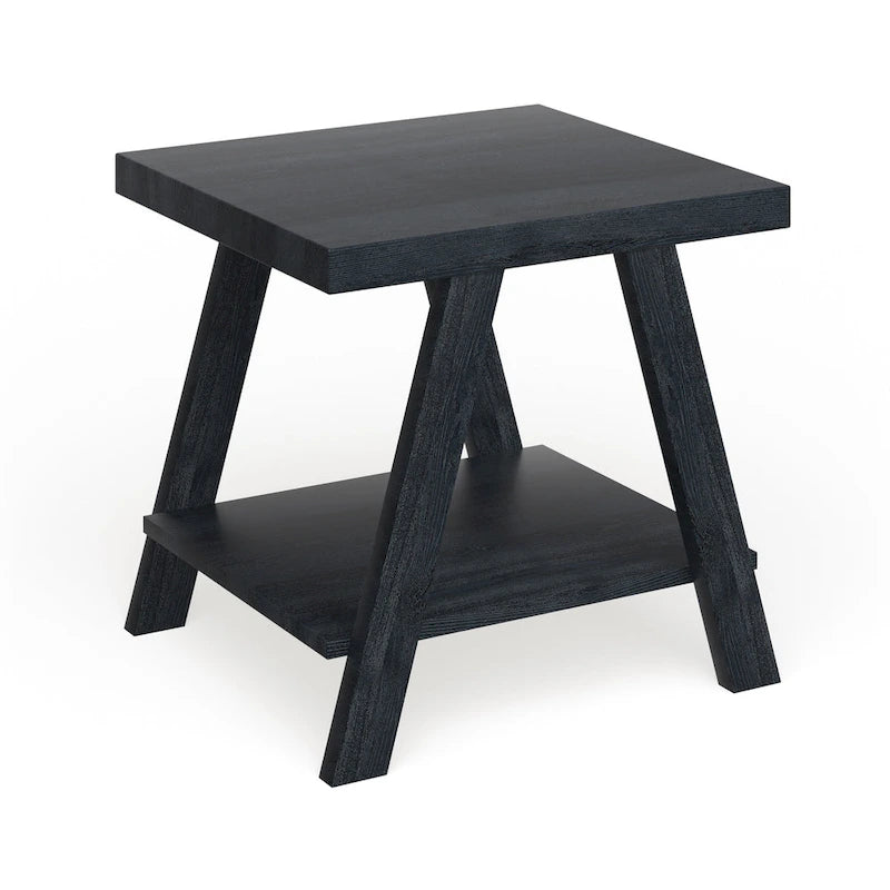 Table d'appoint à 2 niveaux avec pieds en A et étagère de rangement inférieure