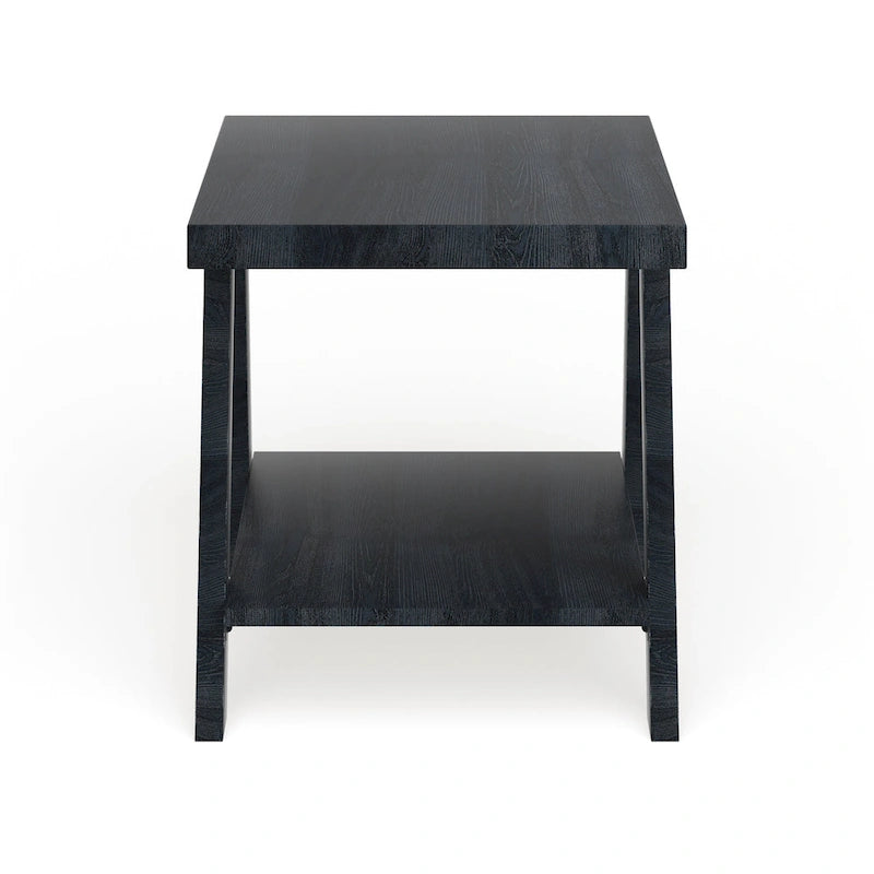 Table d'appoint à 2 niveaux avec pieds en A et étagère de rangement inférieure