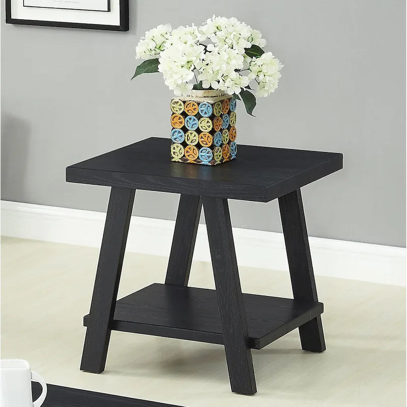Table d'appoint à 2 niveaux avec pieds en A et étagère de rangement inférieure
