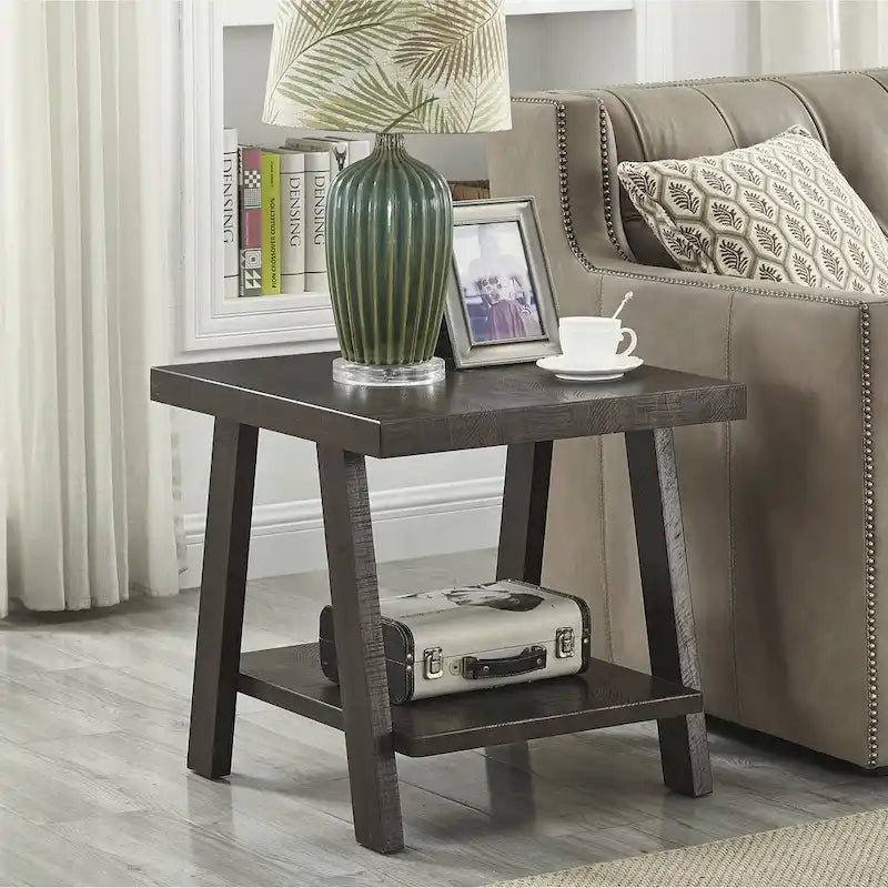 Table d'appoint à 2 niveaux avec pieds en A et étagère de rangement inférieure