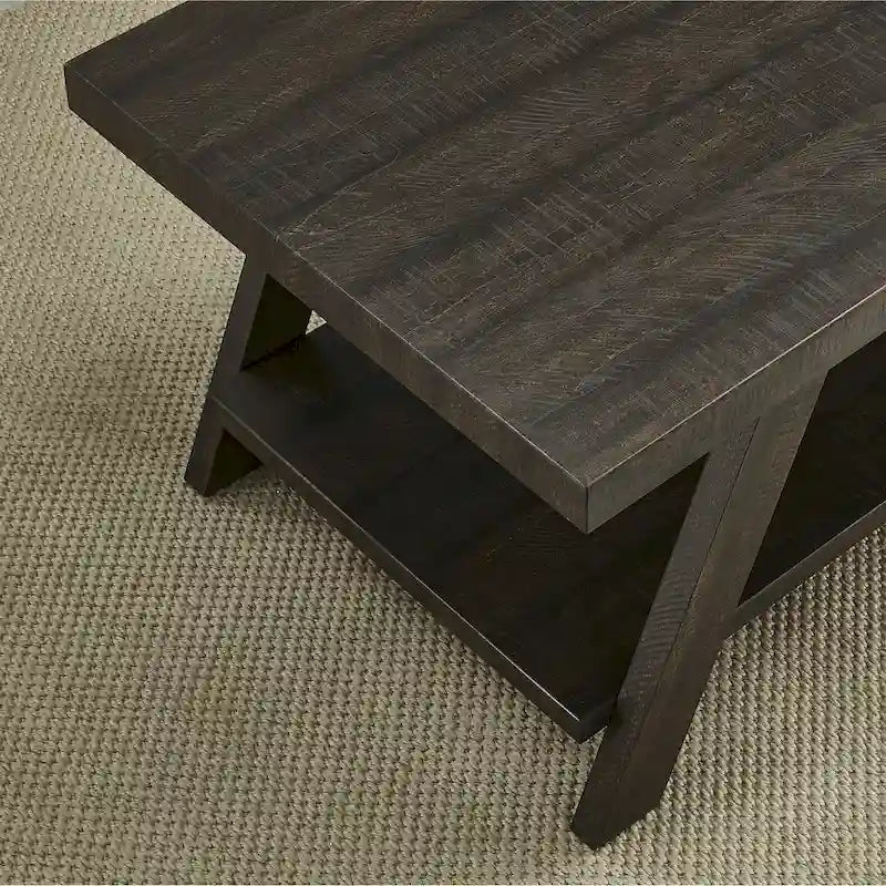 Table d'appoint à 2 niveaux avec pieds en A et étagère de rangement inférieure