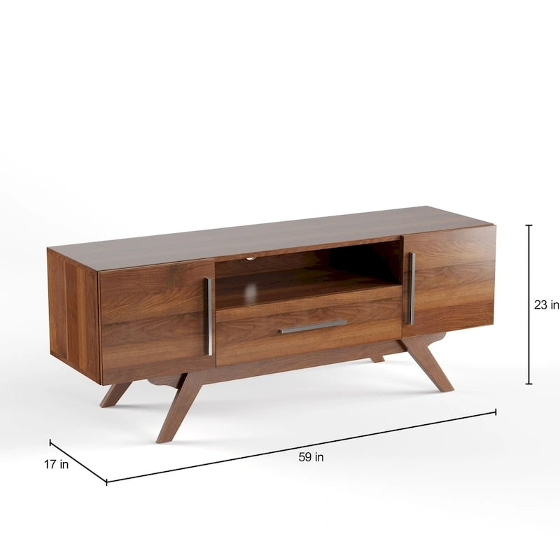 Meuble TV Mid-Century avec placards, étagère et tiroir