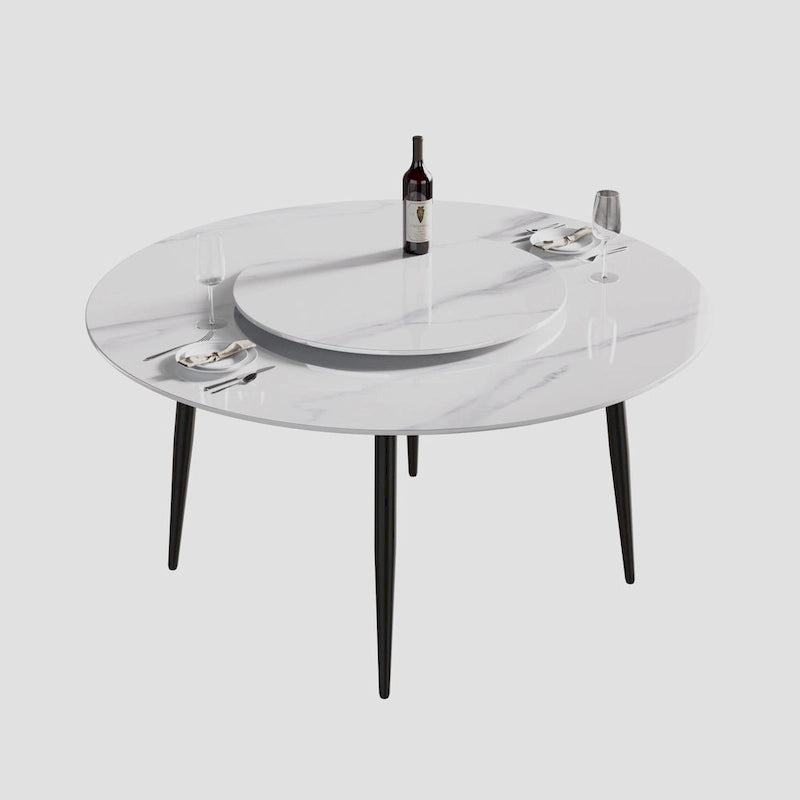 Table à manger ronde en pierre frittée avec plateau tournant et base en acier