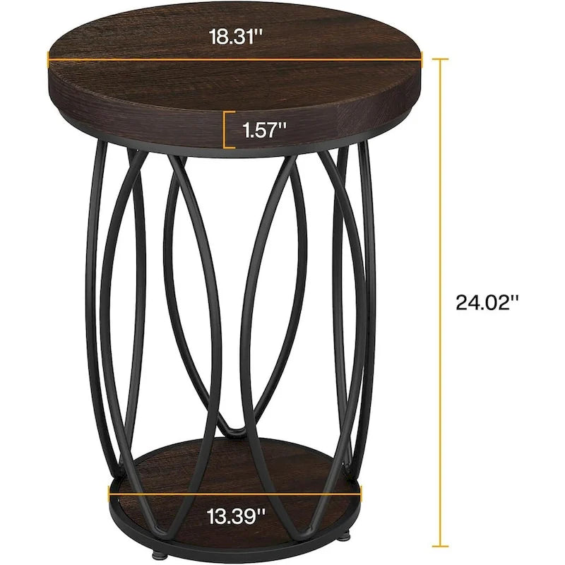 Table d'appoint ronde avec cadre en métal et plateau en bois