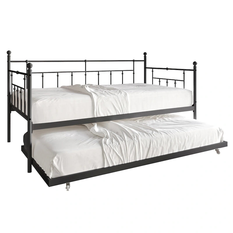 Lit de repos double en métal de style victorien avec lit gigogne escamotable