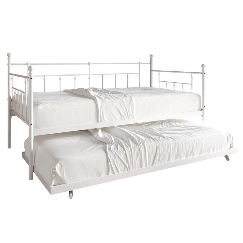 Lit de repos double en métal de style victorien avec lit gigogne escamotable