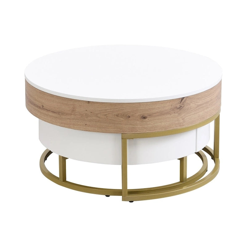 Tables basses gigognes rondes modernes relevables avec tiroirs de rangement