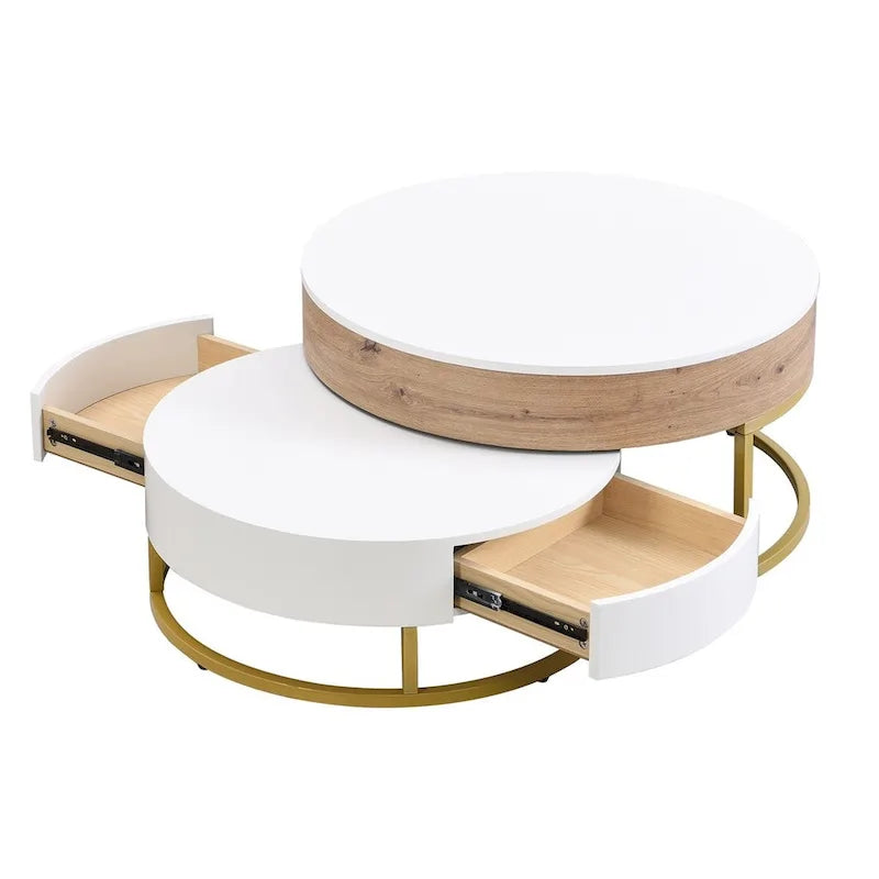 Tables basses gigognes rondes modernes relevables avec tiroirs de rangement