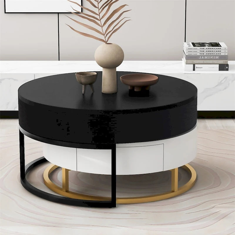 Tables basses gigognes rondes modernes relevables avec tiroirs de rangement