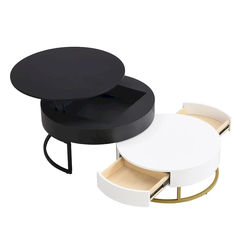 Tables basses gigognes rondes modernes relevables avec tiroirs de rangement