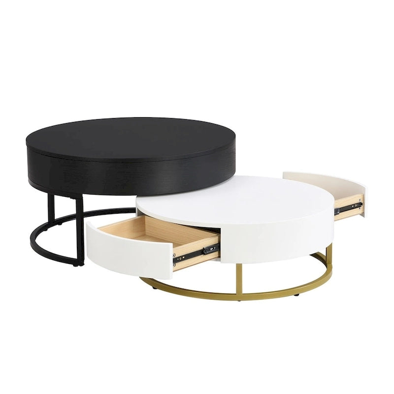 Tables basses gigognes rondes modernes relevables avec tiroirs de rangement