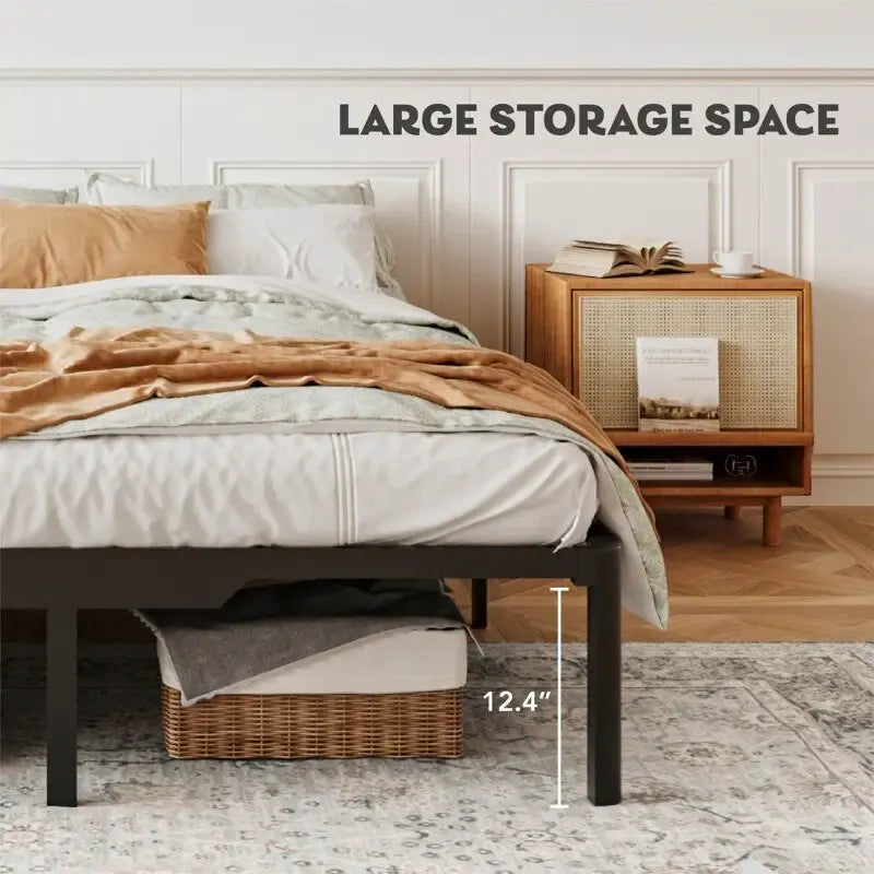 Cadre de lit en métal 14" avec rangement sous le lit et assemblage facile