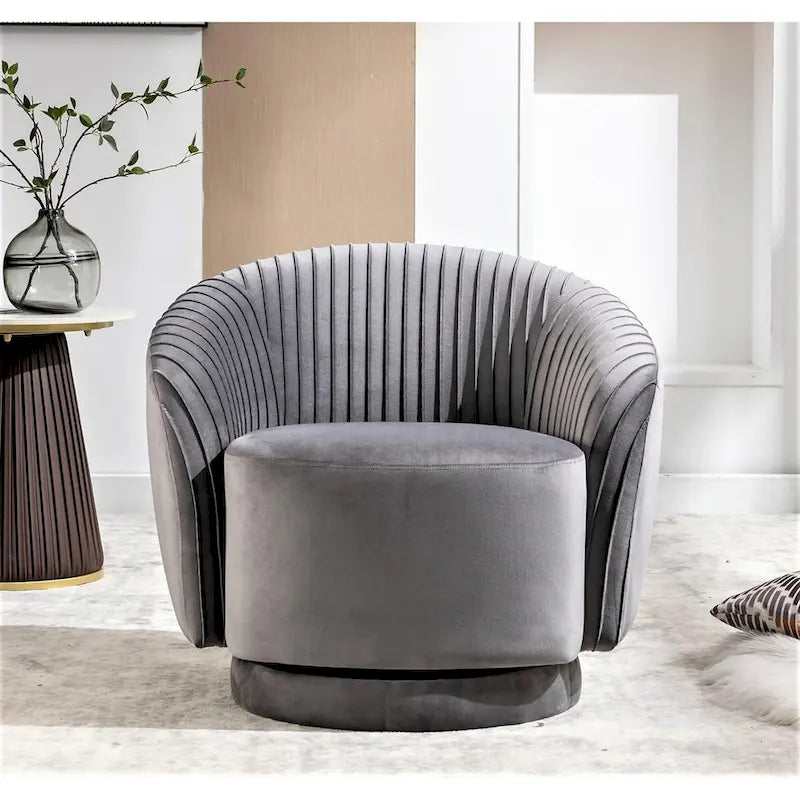 Fauteuil baril pivotant en velours contemporain avec rotation à 360°