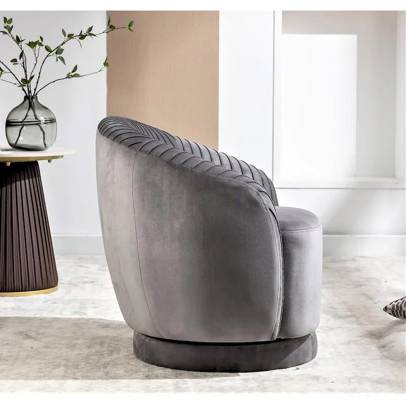 Fauteuil baril pivotant en velours contemporain avec rotation à 360°